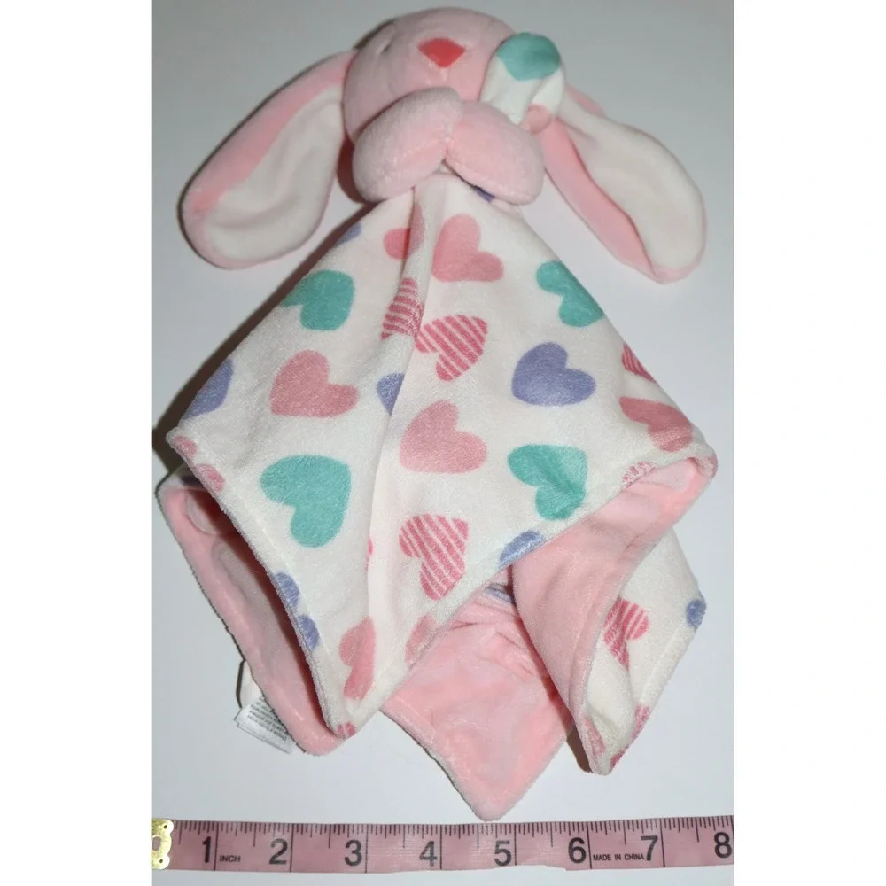 Carters Pink Bunny Rabbit Hearts Security Blanket Lovey Plush Fleece 13x13